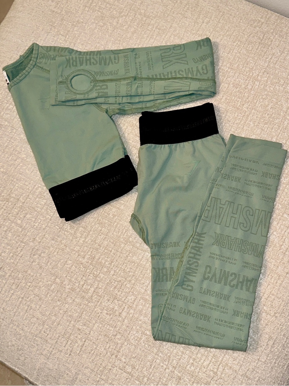 Gymshark Sage Green Logo Set with Black Waistband